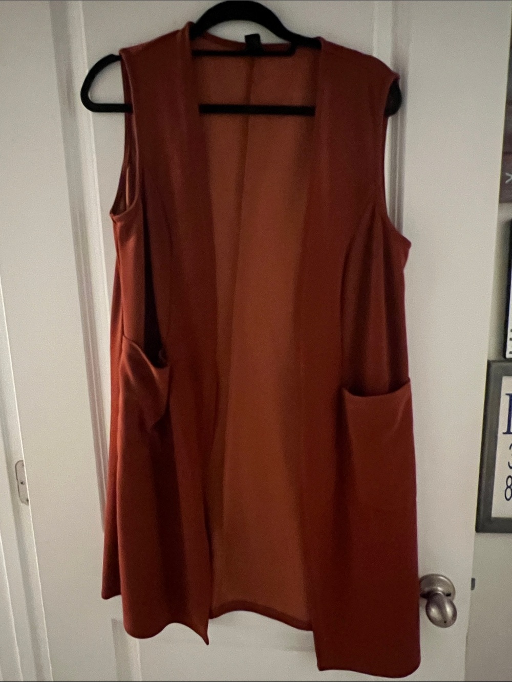 SHEIN Rust Open-Front Sleeveless Midi Vest Dress